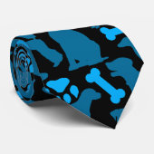 Dog silhouette Pattern.Blue.04 Black BG Stropdas (Opgerold)