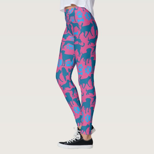 Dog silhouette Pattern.Blue.04 Droze BG Leggings (Links)