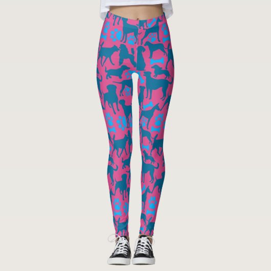 Dog silhouette Pattern.Blue.04 Droze BG Leggings (Voorkant)