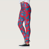 Dog silhouette Pattern.Blue.04 Red BG Leggings (Links)