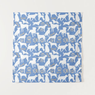 Dog silhouette Pattern.White.03 Lblue BG Wandkleed