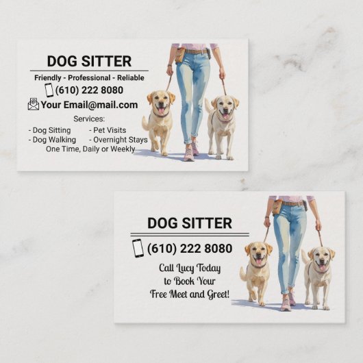 Dog Sitter Dog Walker Business Card Dog Sitting Visitekaartje (Voorkant / Achterkant)