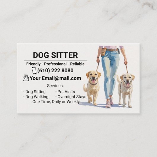 Dog Sitter Dog Walker Business Card Dog Sitting Visitekaartje (Voorkant)