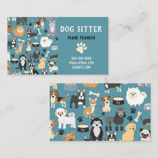 Dog Sitter Dog Walker Puppy Patroon Visitekaartje (Voorkant / Achterkant)