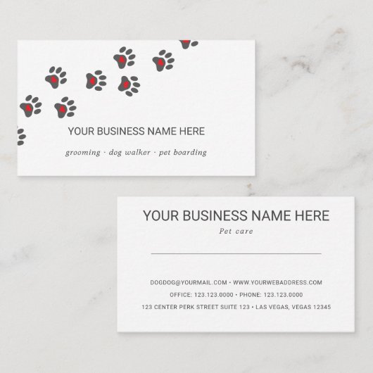 Dog sitter, pad met hart visitekaartje (Voorkant / Achterkant)