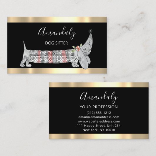 Dog Sitter Pet Mode Boutique Basset Silver Gray Visitekaartje (Voorkant / Achterkant)