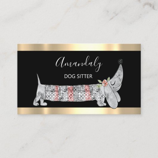 Dog Sitter Pet Mode Boutique Basset Silver Gray Visitekaartje (Voorkant)