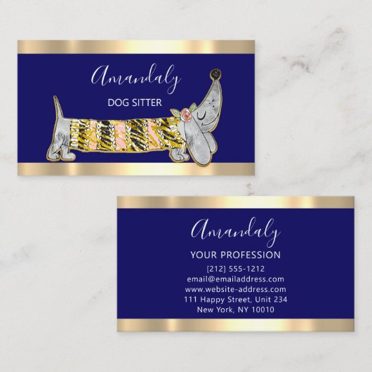 Dog Sitter Pet Mode Boutique Care Basset Navy Visitekaartje (Voorkant / Achterkant)