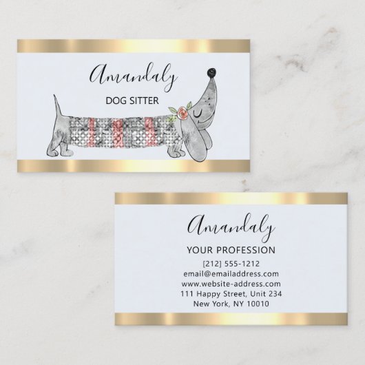 Dog Sitter Pet Mode Boutique Care Basset Silver Visitekaartje (Voorkant / Achterkant)