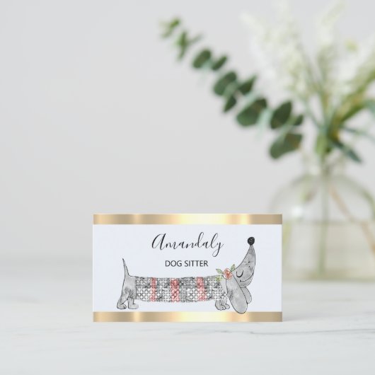 Dog Sitter Pet Mode Boutique Care Basset Silver Visitekaartje (Staand voorkant)