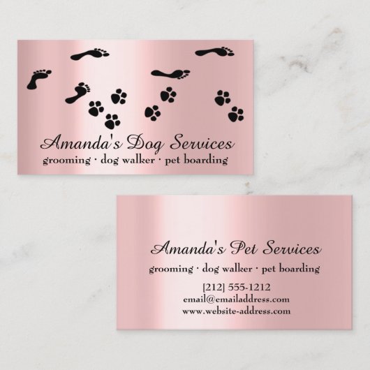 Dog Sitter Pet Services Grooming Paw Path Classy Visitekaartje (Voorkant / Achterkant)