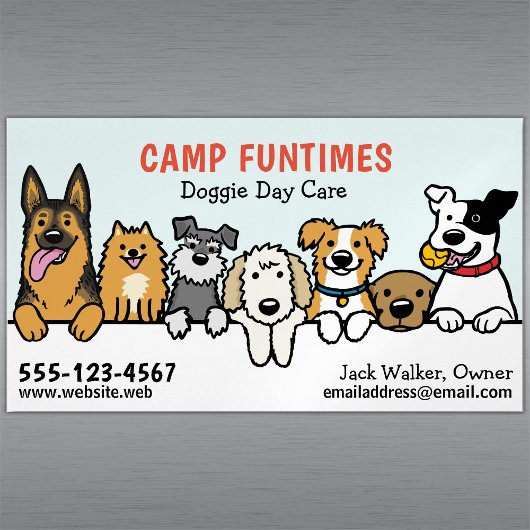 Dog Sitter Pet Zittende Cartoon Schattige gluren H Magnetisch Visitekaartje