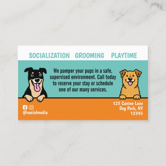 Dog Sitter Pet Zittende Cartoon Schattige gluren H Visitekaartje (Achterkant)