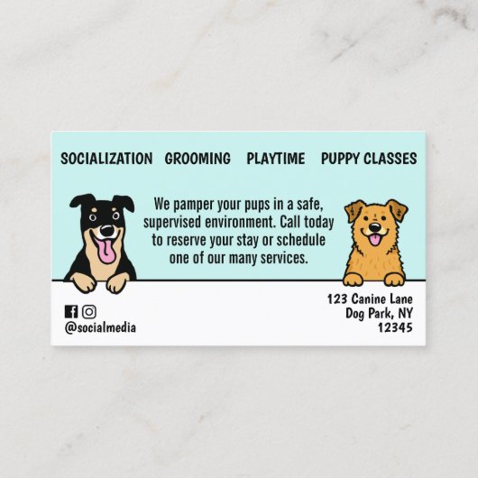 Dog Sitter Pet Zittende Cartoon Schattige gluren H Visitekaartje (Achterkant)