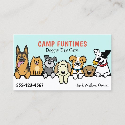 Dog Sitter Pet Zittende Cartoon Schattige gluren H Visitekaartje (Voorkant)