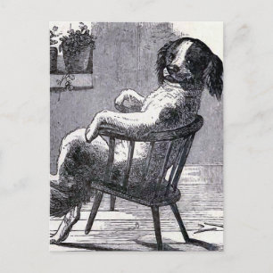 "Dog Sitting in a Stoel" Illustratie Briefkaart