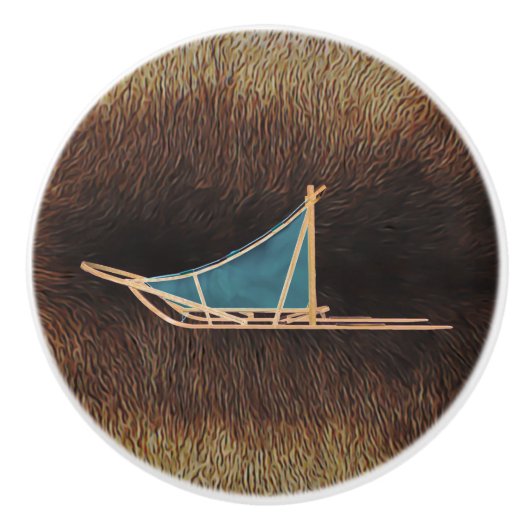 Dog Sled on Cariou Fur Keramische Knop (Voorkant)