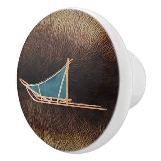 Dog Sled on Cariou Fur Keramische Knop (Rechts)