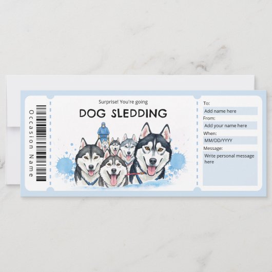 Dog Sledding Gift Certificate Kaart (Voorkant)