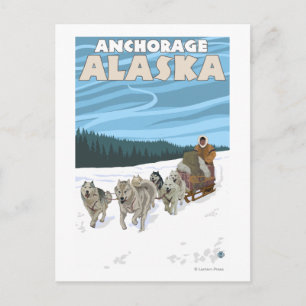 Dog Sledding Scene - Anchorage, Alaska Briefkaart