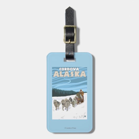 Dog Sledding Scene - Cordova, Alaska Bagagelabel (Voorkant verticaal)
