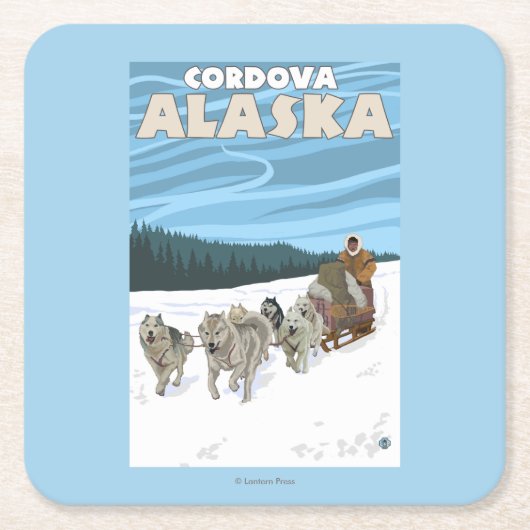 Dog Sledding Scene - Cordova, Alaska Kartonnen Onderzetters (Voorkant)