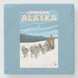 Dog Sledding Scene - Cordova, Alaska Stenen Onderzetter