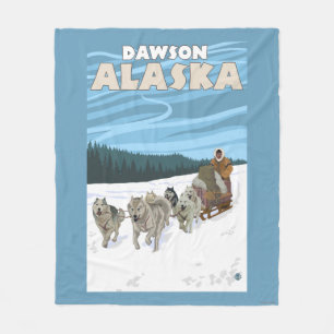 Dog Sledding Scene - Dawson, Alaska Fleece Deken