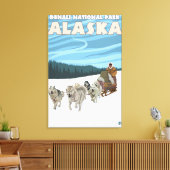Dog Sledding Scene - Denali Nat'l Park, Alaska Canvas Afdruk (Insitu (Woonkamer))