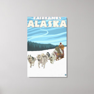 Dog Sledding Scene - Fairbanks, Alaska Canvas Afdruk