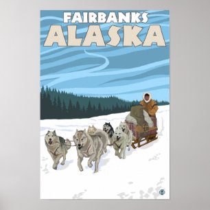 Dog Sledding Scene - Fairbanks, Alaska Poster