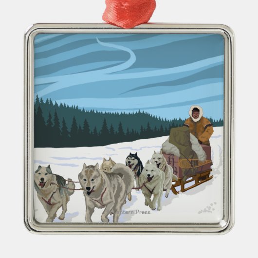 Dog Sledding Scene - Iditarod, Alaska Metalen Ornament (Voorkant)
