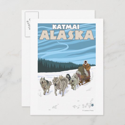 Dog Sledding Scene - Katmai, Alaska Briefkaart (Voorkant / Achterkant)