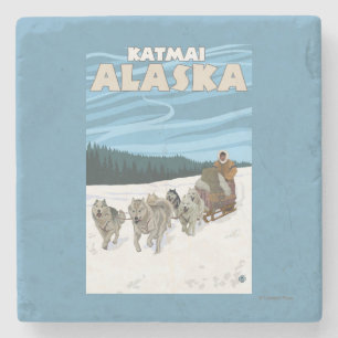 Dog Sledding Scene - Katmai, Alaska Stenen Onderzetter