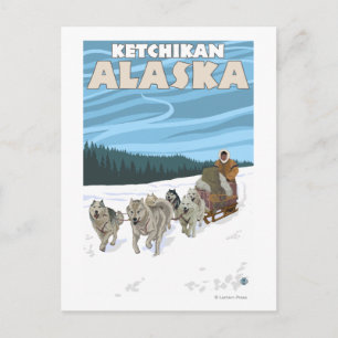Dog Sledding Scene - Ketchikan, Alaska Briefkaart