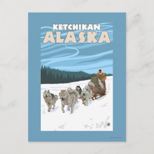 Dog Sledding Scene - Ketchikan, Alaska Briefkaart