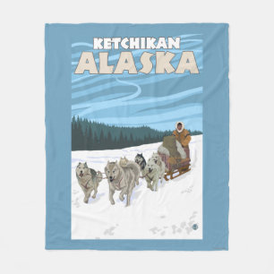 Dog Sledding Scene - Ketchikan, Alaska Fleece Deken