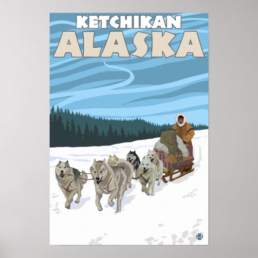 Dog Sledding Scene - Ketchikan, Alaska Poster (Voorkant)