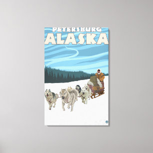 Dog Sledding Scene - Petersburg, Alaska Canvas Afdruk