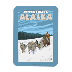 Dog Sledding Scene - Petersburg, Alaska Magneet