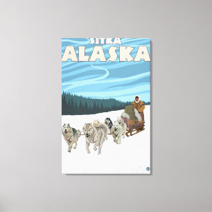 Dog Sledding Scene - Sitka, Alaska Canvas Afdruk