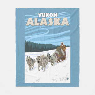 Dog Sledding Scene - Yukon, Alaska Fleece Deken