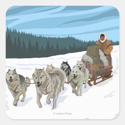 Dog Sledding Scene - Yukon, Alaska Vierkante Sticker (Voorkant)