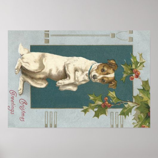 Dog smeedde Holly kerstgroet Poster (Voorkant)