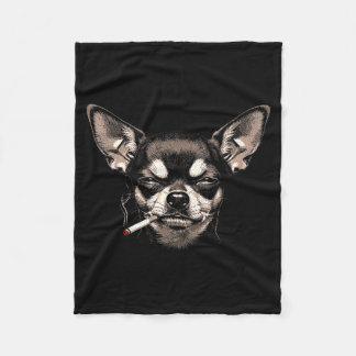 Dog Smoking Cigarette Funny Chihuahua Meme Men Wom Fleece Deken
