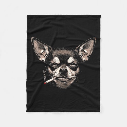 Dog Smoking Cigarette Funny Chihuahua Meme Men Wom Fleece Deken (Voorkant)