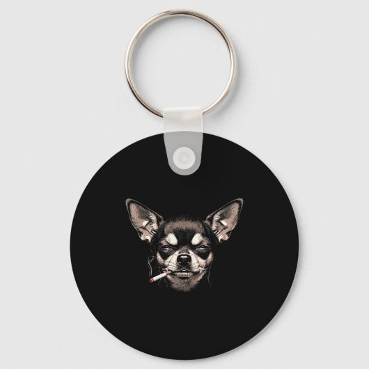 Dog Smoking Cigarette Funny Chihuahua Meme Men Wom Sleutelhanger (Voorkant)