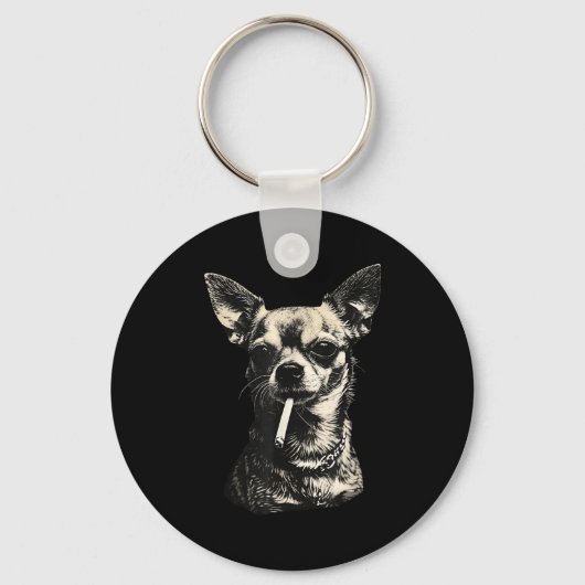 Dog Smoking Cigarette Funny Chihuahua Meme  Sleutelhanger (Voorkant)