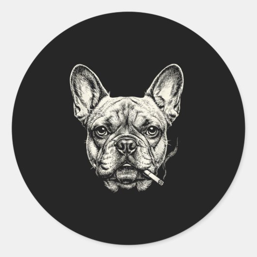 Dog Smoking Cigarette Funny French Bulldog Meme Ronde Sticker (Voorkant)