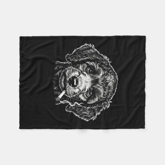 Dog Smoking Cigarette Funny Poodle Meme Fleece Deken (Voorkant (Horizontaal))